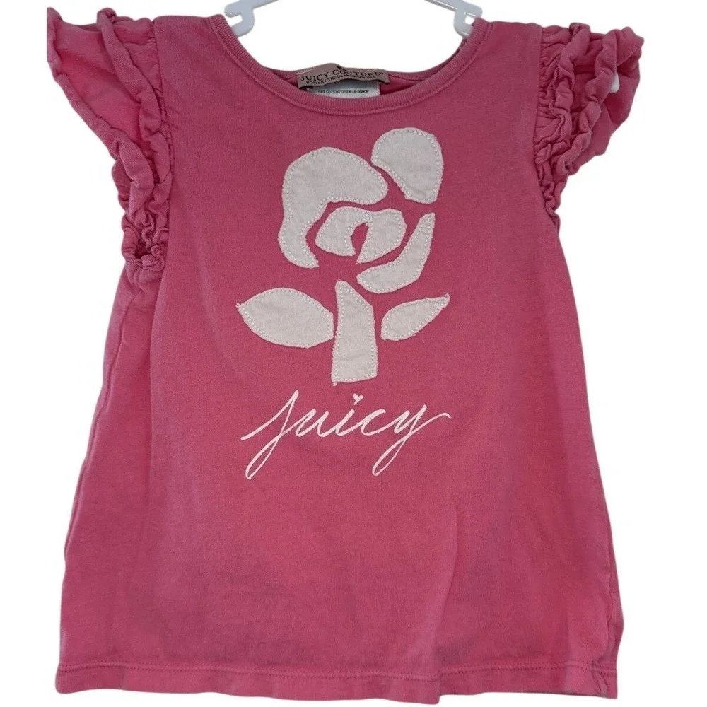 Juicy Couture Baby Girls Pink Rose‎ Ruffle Sleeve Tunic Top Shirt  12-18 Months - Picture 2 of 5